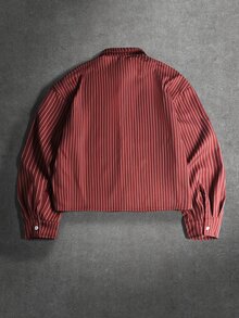 STYNVO 男士休閒條紋長袖襯衫，秋季 - 酒紅色 - 查看 2