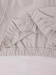 SHEIN Sparklyn 少女中式運動服套裝，秋季穿搭，新中式青蛙盤扣立領外套 + 寬腿褲 - 杏色 - 查看 7