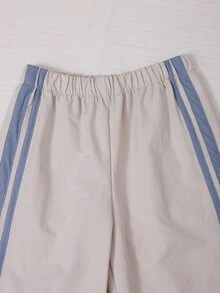 SHEIN Sparklyn 少女中式運動服套裝，秋季穿搭，新中式青蛙盤扣立領外套 + 寬腿褲 - 杏色 - 查看 11