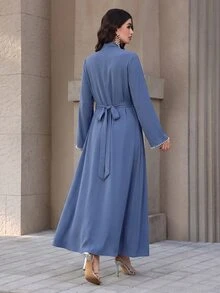 Yasmyna Women's Faux Pearl Decor Casual Party & Travel Arabian Dress - Blue - View 3