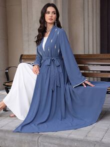 Yasmyna Women's Faux Pearl Decor Casual Party & Travel Arabian Dress - Blue - View 7