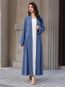 Yasmyna Women's Faux Pearl Decor Casual Party & Travel Arabian Dress - Blue - View 4