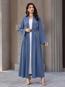 Yasmyna Women's Faux Pearl Decor Casual Party & Travel Arabian Dress - Blue - View 5
