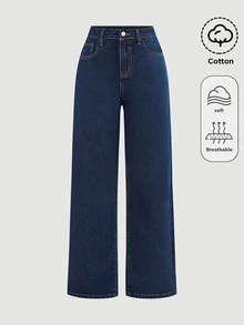SHEIN Girlism 青少年女孩深藍色牛仔寬鬆長褲 度假 世界盃 - 藍色 - 查看 1