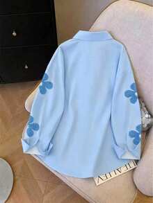 Resyla 3D Floral Print Plus Size Women Long Sleeve Button Down Shirt Fall - Multicolor - View 2