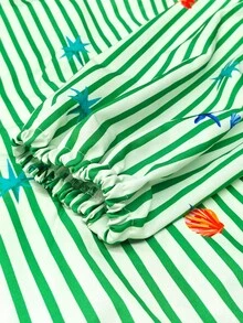 Trelyra Blue And White Stripe Marine Creature Print Tie Front Crop Blouse Fresh Cottage Tropical Cute Casual Style Autumn Picnic Vacation Beach Women - Multicolor - View 3