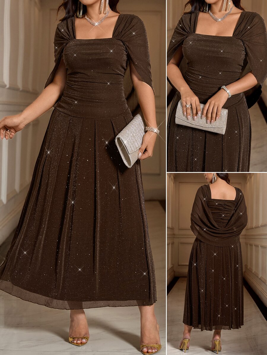 Reflora Plus Square Neck Ruched Side Glitter Dress