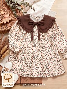 Young Girl Young Girl Young Girl Plaid Patchwork Peter Pan Collar Dress Kids - Coffee - View 8