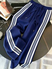 Franclia Fitted Stand Collar Cardigan + Casual Slant Pocket Pants - Blue - View 6