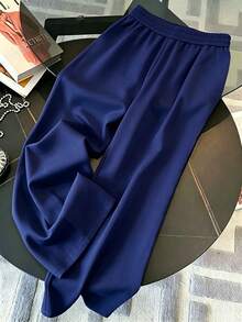 Franclia Fitted Stand Collar Cardigan + Casual Slant Pocket Pants - Blue - View 8
