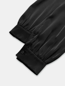 Allurite Spring/Autumn French Elegant Commuter Style Pleated Design Plus Size Black Dress Fall - Black - View 3