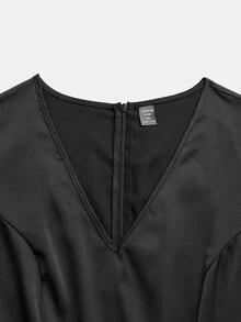 Allurite Spring/Autumn French Elegant Commuter Style Pleated Design Plus Size Black Dress Fall - Black - View 7