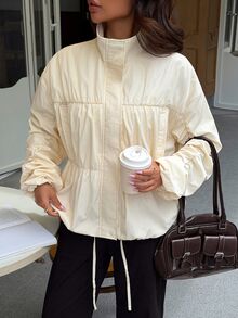 Siren Gaze Women's New Autumn/Winter Loose Fit Stand Collar Jacket - Apricot - View 5