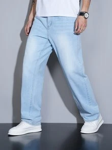 Manfinity Homme Vaqueros casuales de corte recto y holgado con múltiples bolsillos para hombre - Celeste - Ver 6
