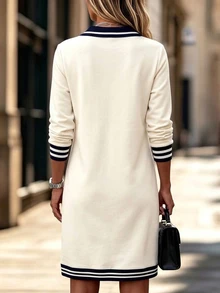 Balvessa Women's Colorblock Striped Long Sleeve Zipper Design Casual Short Dress - Multicolor - View 2