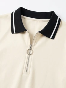 Balvessa Women's Colorblock Striped Long Sleeve Zipper Design Casual Short Dress - Multicolor - View 3