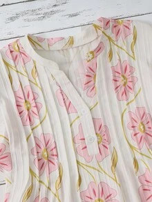 EMERY ROSE New Elegant Boho Casual Flutter Sleeve V-Neck Loose Women's Blouse Shirt Vacation Pink White Summer - Pink - View 7