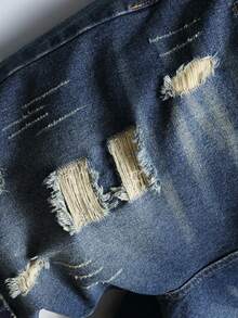 Manfinity Homme Pantalones cortos vaqueros casuales con bolsillos y desgastados para hombres de talla grande, pantalones cortos vaqueros versátiles para hombres con roturas, estilo emo - Azul - Ver 4