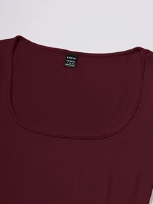 SHEIN Raffinéa 圓領修身短款T恤 - 酒紅色 - 查看 9