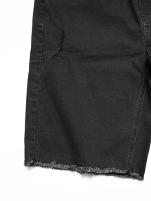 Manfinity Roghcode Men's Casual Streetwear Versatile Black Washed Distressed Design Stretch Denim Shorts Vacation Holiday Summer - Black - View 5