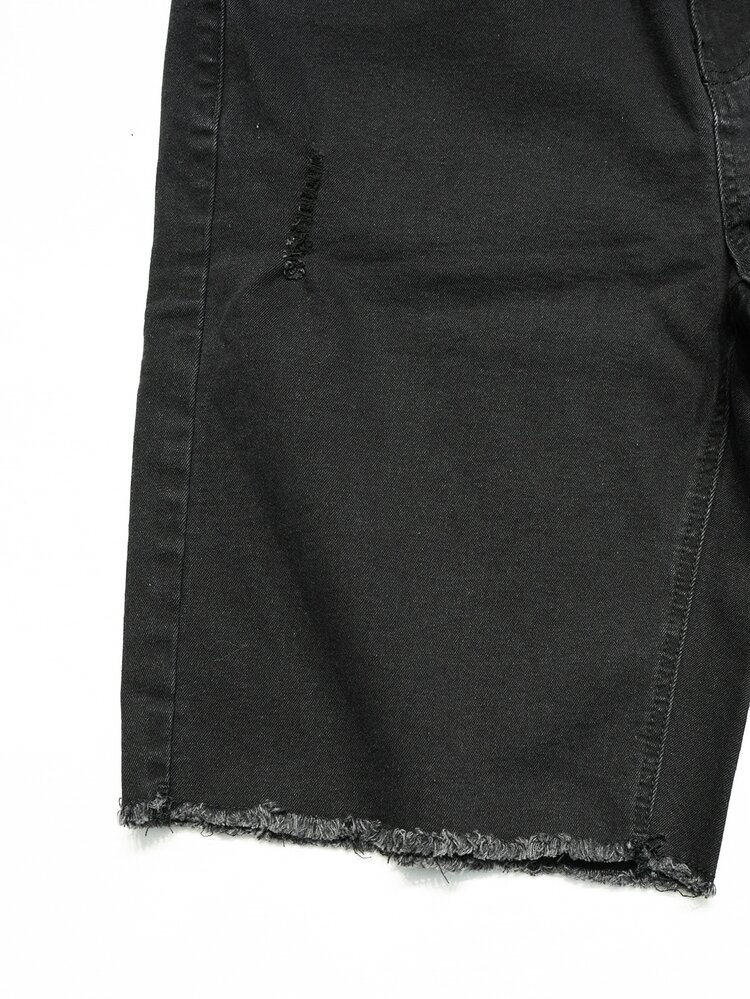 Manfinity Roghcode Men's Casual Streetwear Versatile Black Washed Distressed Design Stretch Denim Shorts Vacation Holiday Summer - Black - View 5