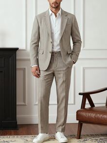 Core Aspect Men's Solid Color Lapel Neck Long Sleeve Blazer And Pants Suit Set, Formal, Ceremony - Multicolor - View 4