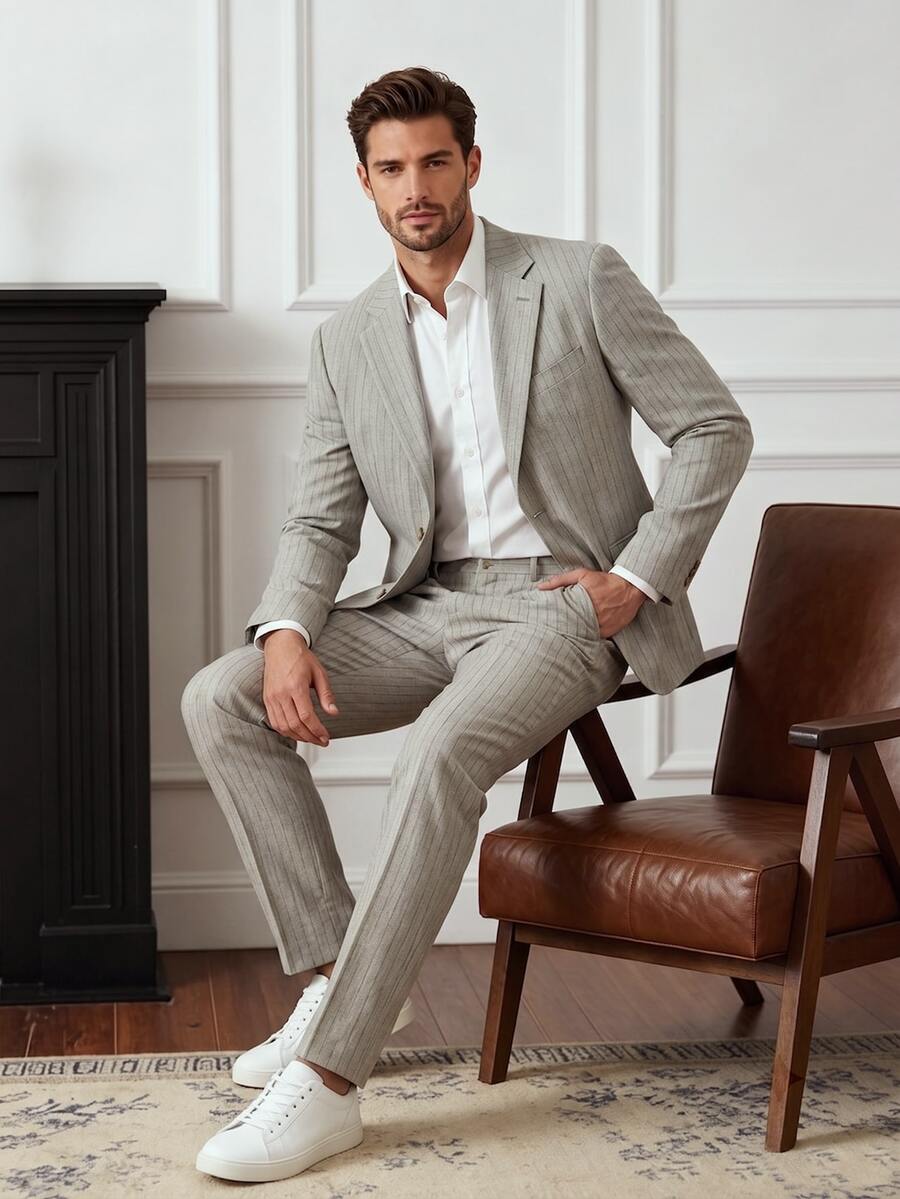 Core Aspect Men's Solid Color Lapel Neck Long Sleeve Blazer And Pants Suit Set, Formal, Ceremony - Multicolor - View 1