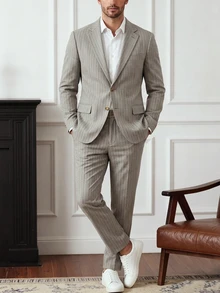 Core Aspect Men's Solid Color Lapel Neck Long Sleeve Blazer And Pants Suit Set, Formal, Ceremony - Multicolor - View 3