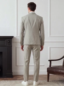 Core Aspect Men's Solid Color Lapel Neck Long Sleeve Blazer And Pants Suit Set, Formal, Ceremony - Multicolor - View 2