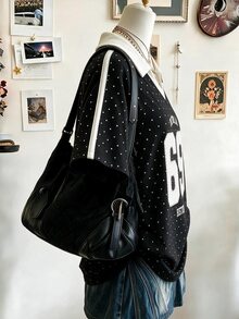 Collagica Collagica 波點數位印花字母箔印肩縫織帶拼接工藝時尚極簡女款翻領V領落肩短袖T恤好友禮物 - 白色 - 查看 6