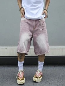 Manfinity EMRG Men's Solid Color Simple Daily Wear Denim Shorts Jorts - Mauve Purple - View 3