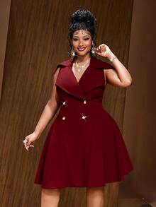 Maweii Gaun Pesta Kasual Warna Polos untuk Wanita Ukuran Plus - Burgundy - View 5
