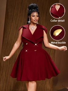 Maweii Gaun Pesta Kasual Warna Polos untuk Wanita Ukuran Plus - Burgundy - View 1