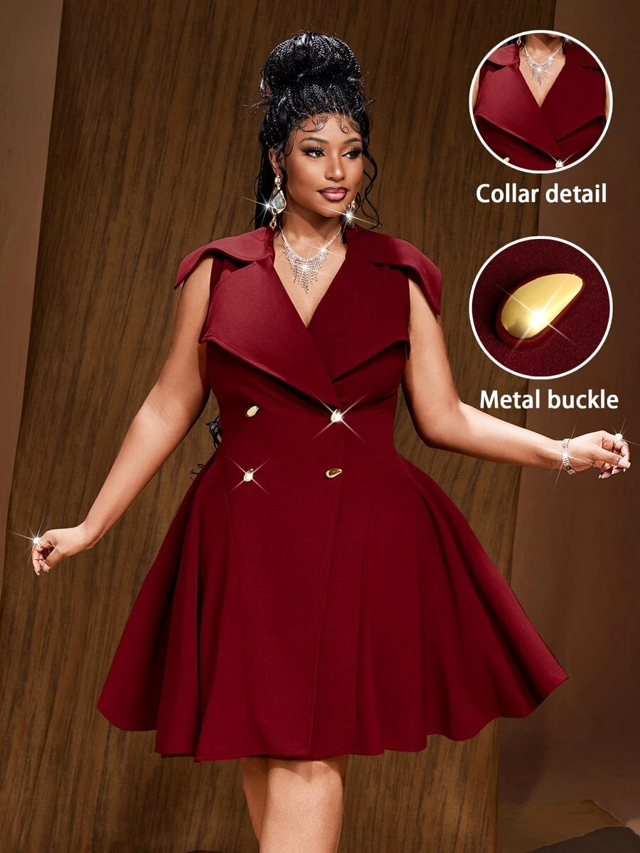 Maweii Gaun Pesta Kasual Warna Polos untuk Wanita Ukuran Plus - Burgundy - View 1
