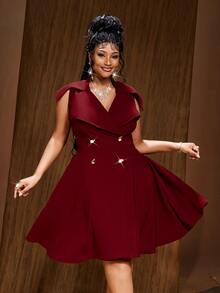 Maweii Gaun Pesta Kasual Warna Polos untuk Wanita Ukuran Plus - Burgundy - View 4