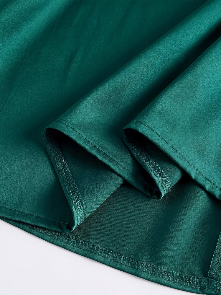 Femmeverse Plus Size Women's Solid Color Overlap V-Neck Pleated Design Sleeveless Elegant Dress - Dark Green - View 6