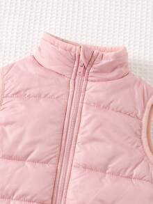 Baby Girl Solid Color Zipper Front Winter Vest, Round Neck Long Sleeve Sweatshirt And Sweatpants Casual Set - Pink - View 2