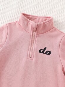 Baby Girl Solid Color Zipper Front Winter Vest, Round Neck Long Sleeve Sweatshirt And Sweatpants Casual Set - Pink - View 5