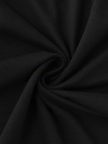 Balvessa Contrast Lace Asymmetrical Neck Tee Going Out Black Autumn Elegant - Black - View 5