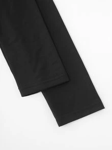 Balvessa Contrast Lace Asymmetrical Neck Tee Going Out Black Autumn Elegant - Black - View 4