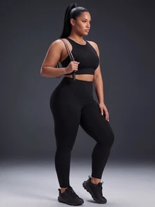 Powerista Women's Plus Size Solid Color Hollow Out Sports Bra Stylish Perfect For Workouts Casual Tropical Wear Backless Gym Daily Wear Black Summer - Black - View 7