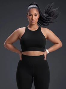 Powerista Women's Plus Size Solid Color Hollow Out Sports Bra Stylish Perfect For Workouts Casual Tropical Wear Backless Gym Daily Wear Black Summer - Black - View 6
