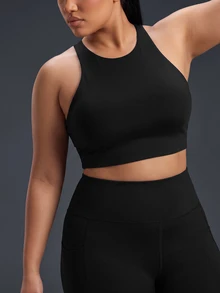 Powerista Women's Plus Size Solid Color Hollow Out Sports Bra Stylish Perfect For Workouts Casual Tropical Wear Backless Gym Daily Wear Black Summer - Black - View 2