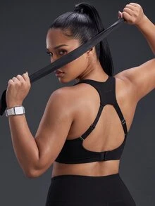 Powerista Women's Plus Size Solid Color Hollow Out Sports Bra Stylish Perfect For Workouts Casual Tropical Wear Backless Gym Daily Wear Black Summer - Black - View 8
