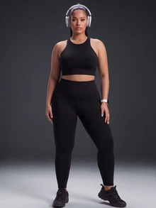 Powerista Women's Plus Size Solid Color Hollow Out Sports Bra Stylish Perfect For Workouts Casual Tropical Wear Backless Gym Daily Wear Black Summer - Black - View 3