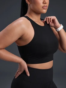 Powerista Women's Plus Size Solid Color Hollow Out Sports Bra Stylish Perfect For Workouts Casual Tropical Wear Backless Gym Daily Wear Black Summer - Black - View 5