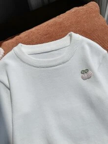 SHEIN 幼童女童白色圓領長袖針織毛衣，秋冬款，開學季，舒適柔軟，節日穿搭，聖誕休閒日常穿著 - 白色 - 查看 6