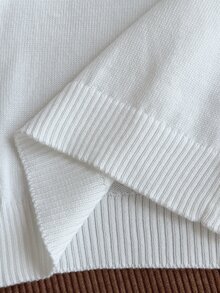 SHEIN 幼童女童白色圓領長袖針織毛衣，秋冬款，開學季，舒適柔軟，節日穿搭，聖誕休閒日常穿著 - 白色 - 查看 4