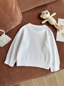 SHEIN 幼童女童白色圓領長袖針織毛衣，秋冬款，開學季，舒適柔軟，節日穿搭，聖誕休閒日常穿著 - 白色 - 查看 2
