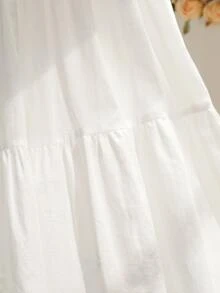 Rue Lumi 春夏中长款棉质抽绳腰绣花女士半身裙 - 白色 - 查看 7
